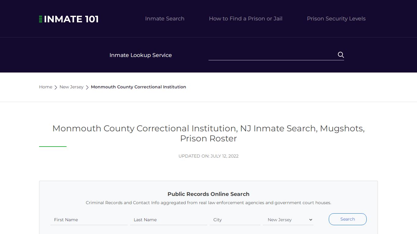Monmouth County Correctional Institution, NJ Inmate Search ...