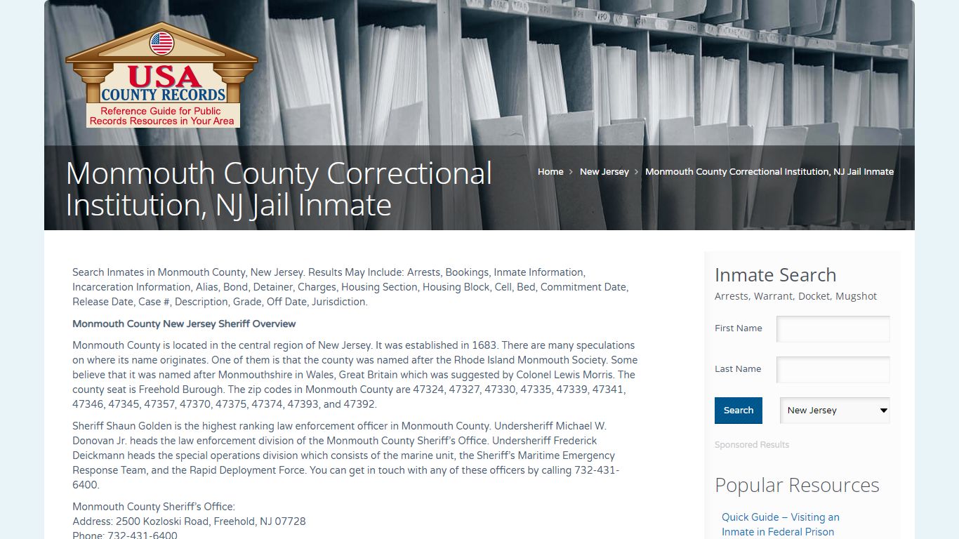 Monmouth County Correctional Institution, NJ Jail Inmate ...